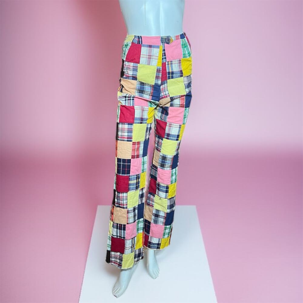 VINTAGE 70s Quilt Pants Size 8 Straight Leg Clowncore Cottage Maximalism